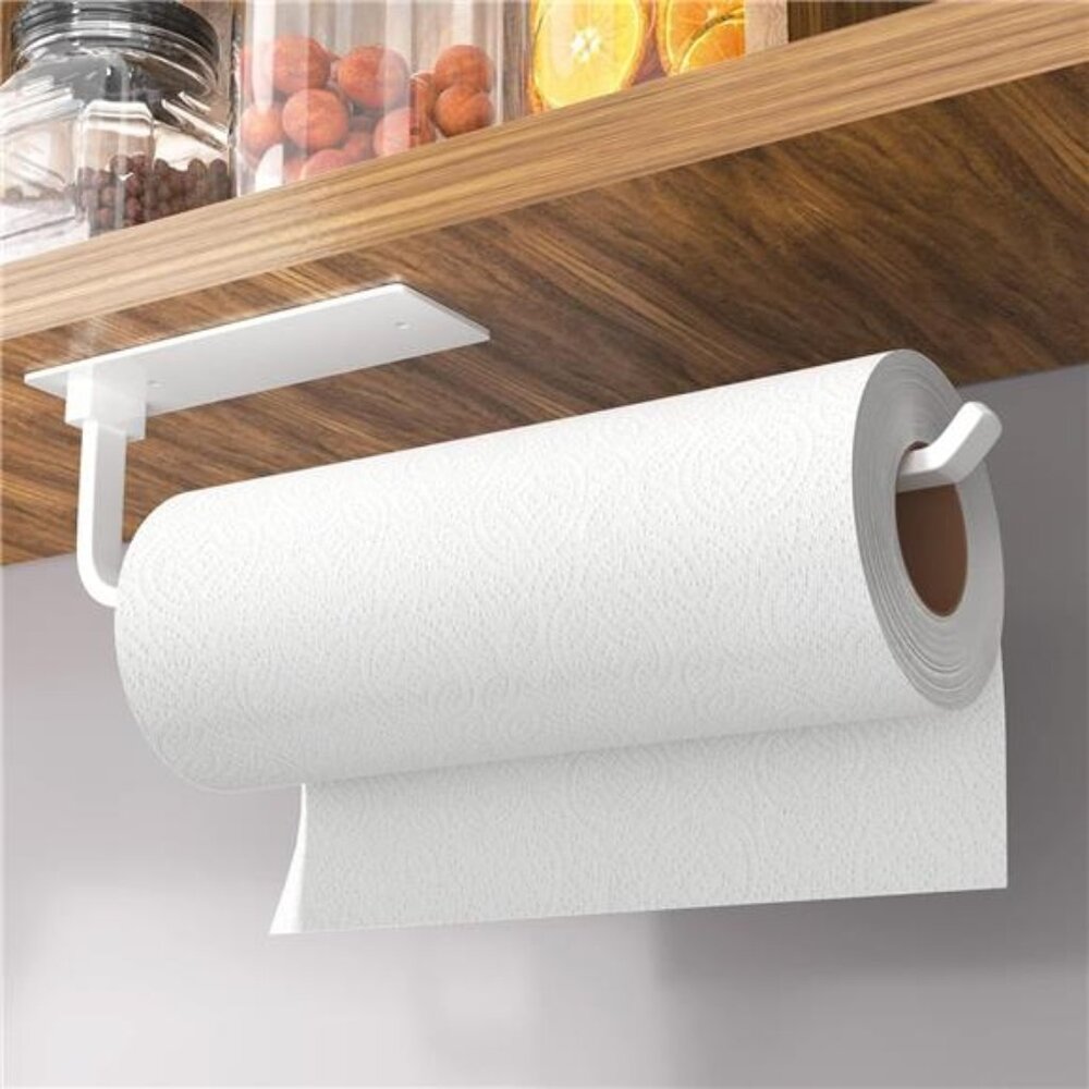 Paper Towel Holder - Self-Adhesive or Drilling, White, Upgraded Aluminum